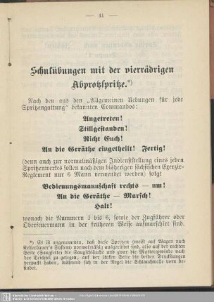 Schulübungen mit der vierrädrigen Abprotzspritze