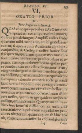 Oratio VI. Oratio prior de Jure Regis ex 1. Sam. 8.