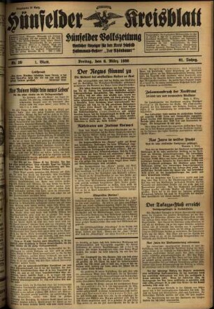 Erste Ausgabe vom Freitag, den 06. März 1936.