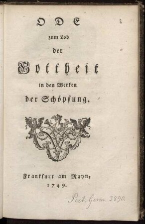 Ode zum Lob der Gottheit in den Werken der Schöpfung