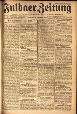 Erste Ausgabe vom Sonntag, den 26. September 1926.