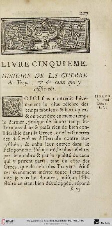 Livre cinquième. Histoire de la Guerre de Troye, et de ceux qui y assisterent