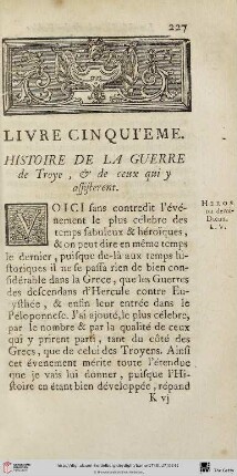Livre cinquième. Histoire de la Guerre de Troye, et de ceux qui y assisterent