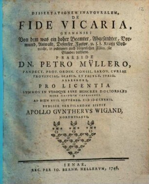 Diss. inaug. de fide vicaria