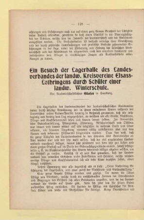 Ein Besuch der Lagerhalle des Landesverbandes der landw. Kreisvereine Elsass-Lothringens durch Schüler einer landw. Winterschule