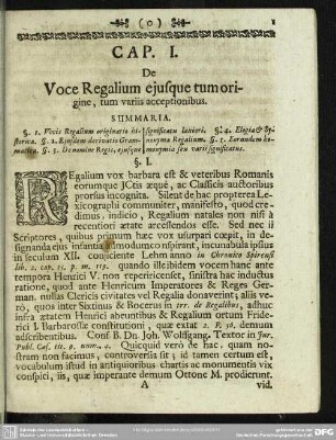 Cap. I. De Voce Regalium eiusque tum origine, tum variis acceptionibus