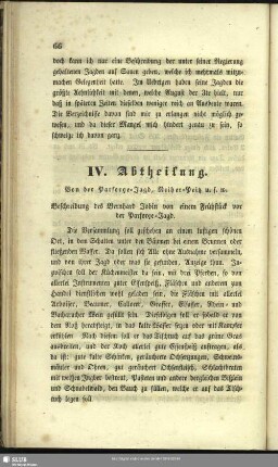 IV. Abtheilung. Von der Parforce-Jagd, Reiher-Peitz u.s.w.
