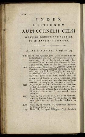 Index Editionum Auli Cornelii Celsi Krausio-Ernestiano Auctior Et In Ætates IV Digestus.