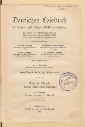 Band 3 = Klasse 7, 4. Schuljahr, [Schülerband]: [Bd. 3 = Kl. 7, 4. Schulj, [Schülerband]]