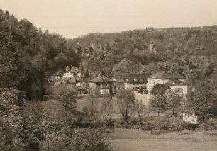 Tharandt, Blick auf Burgruine und Stadtkirche von Südwesten