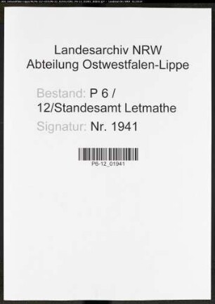 Sterberegister Standesamt Letmathe