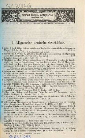 Lagerkatalog von Oswald Weigel's Antiquarium in Leipzig : Verzeichnis älterer und neuerer Bücher ... Neue Folge, 9