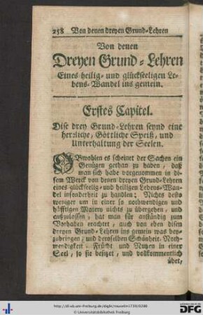 Von denen dreyen Grund-Lehren eines heilig- und glückseeligen Lebens-Wandel ins gemein.