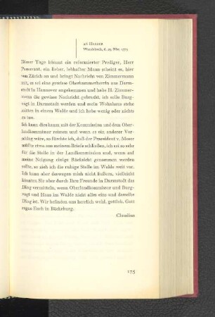 An Herder Wandsbeck, den 25. November 1775
