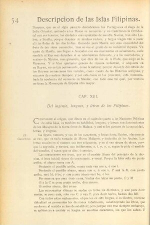 Cap. XIII. Del ingenio, lenguas, y letras de los Filipinos