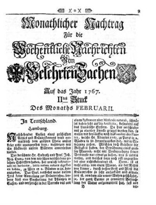 Monathlicher Nachtrag [...] Auf das Jahr 1767. IItes Stuck Des Monaths Februarii