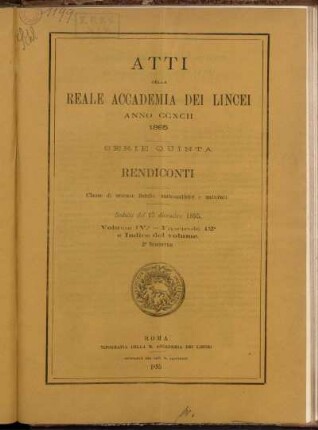 Seduta del 15 dicembre 1895. Volume IV. - Fascicolo 12.