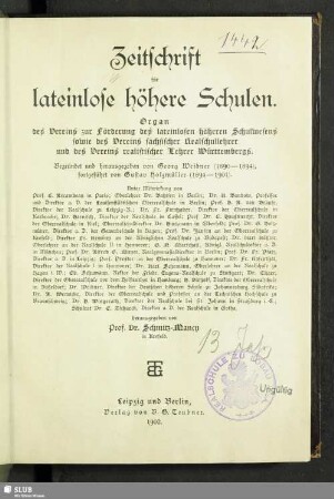 13.1902: Zeitschrift für lateinlose höhere Schulen : Organ d. Vereins zur Förderung des Lateinlosen Höheren Schulwesens, sowie des Vereins Sächsischer Realschullehrer