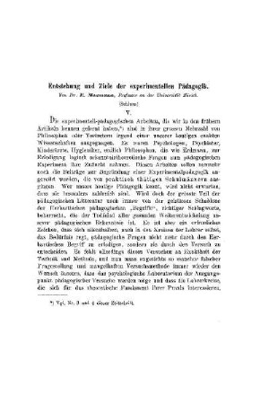 Entstehung und Ziele der experimentellen Pädagogik : (Schluss)