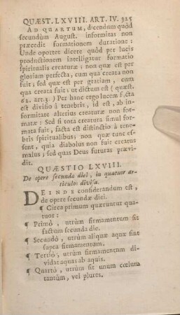 Quaestio LXVIII. De opere secundae diei, in quatuor articulos divisa.