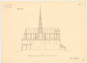 Holzkirche, Braunau: Längsschnitt 1:100 (aus: Die Holzkirchen und Holztürme der preußischen Ostprovinzen)