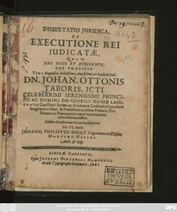 Dissertatio Iuridica, De Executione Rei Iudicatae