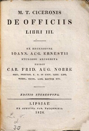 Marci Tullii Ciceronis opera, 9[,4]. De officiis libri III.