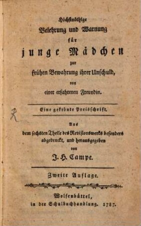 Belehrung ... für Mädchen zur ... Bewahrung ihrer Unschuld