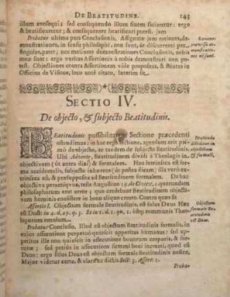 Sectio IV. De objecto, & subjecto Beatitudinis.