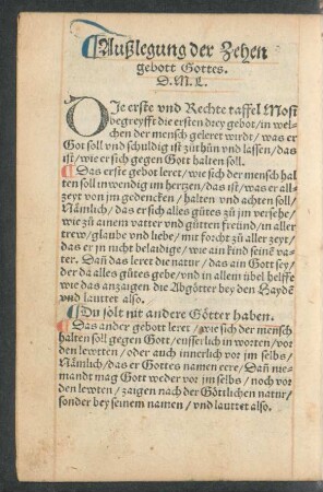 Außlegung der Zehen gebott Gottes. D. M. L.