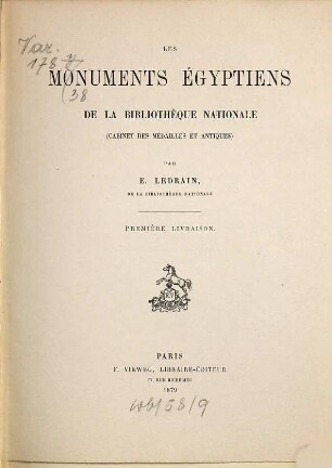 Les monuments Égyptiens de la Bibliothèque nationale : (Cabinet des médailles et antiques). 1