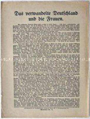 Aufruf der Deutschnationalen Volkspartei an die Frauen zum Beitritt und zur Wahl der Nationalversammlung 1919