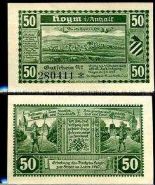 Hoym 50 Pfennig, Notgeldserie