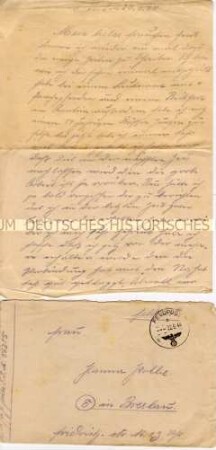 Feldpostbrief eines Wehrmachtssoldaten an seine Ehefrau (mit Kuvert) - Personenkonvolut