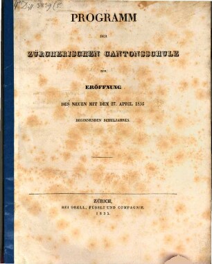 Programm der Zürcherischen Kantonsschule. 1835