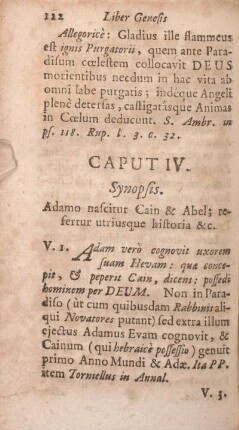 Caput IV. Synopsis. Adamo nascitur Cain & Abel; refertur utriusque historia &c.
