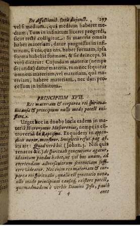 Principium XVII. Res materiata & corporea rei spritualis causa & principium nullo modo potest existere.