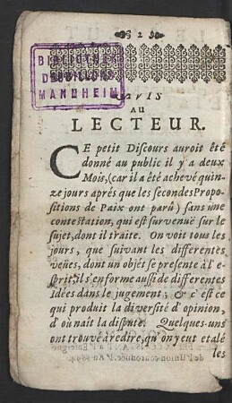 Avis au lecteur.