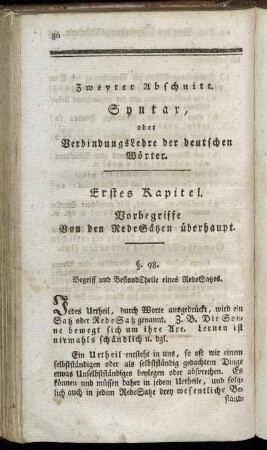 Zweyter Abschnitt. Syntax, oder Verbindungs Lehre der deutschen Wörter.