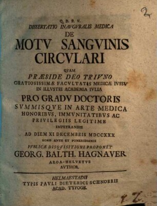 Diss. inaug. med. de motu sanguinis circulari