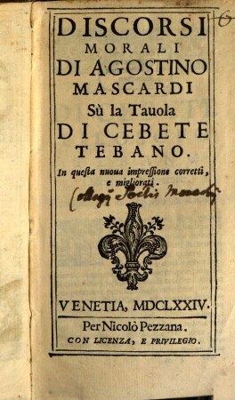 Discorsi morali sù la Tavola di Cebete Tebano