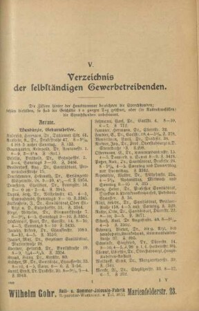 V. Verzeichnis der selbständigen Gewerbetreibenden