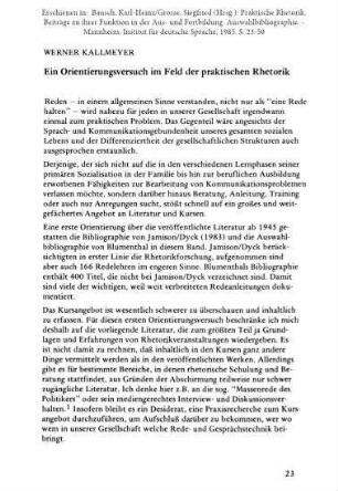 Ein Orientierungsversuch im Feld der praktischen Rhetorik