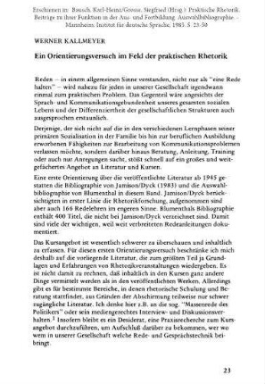 Ein Orientierungsversuch im Feld der praktischen Rhetorik