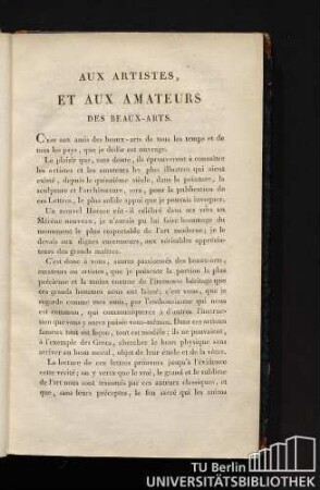 Aux artistes, et aux amateurs des beaux-arts.