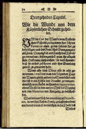 Dreyzehndes Capitel. Wie die Wunde von dem Kayserlichen Schnitt zu heilen.
