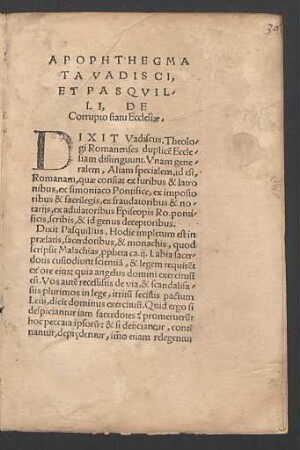 Apophthegmata Vadisci, & Pasquilli