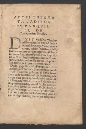 Apophthegmata Vadisci, & Pasquilli