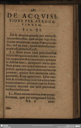 De Acquisitione Per Arrogationem, Tit. XI.