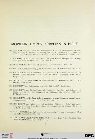 Mobiliar, Uhren, Arbeiten in Holz (Nr. 680-761)